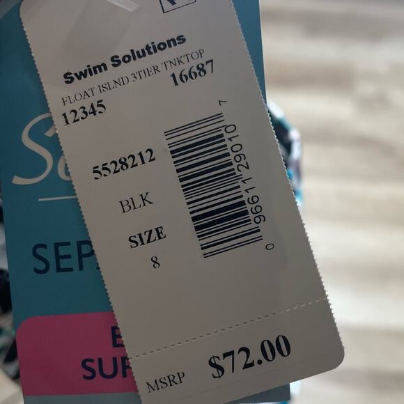 Swim Solutions Women's Blue/Black Floating Island Ruffled Tankini Swim Top sz 8 - Picture 5 of 5